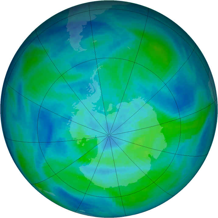 Antarctic ozone map for 22 March 1993